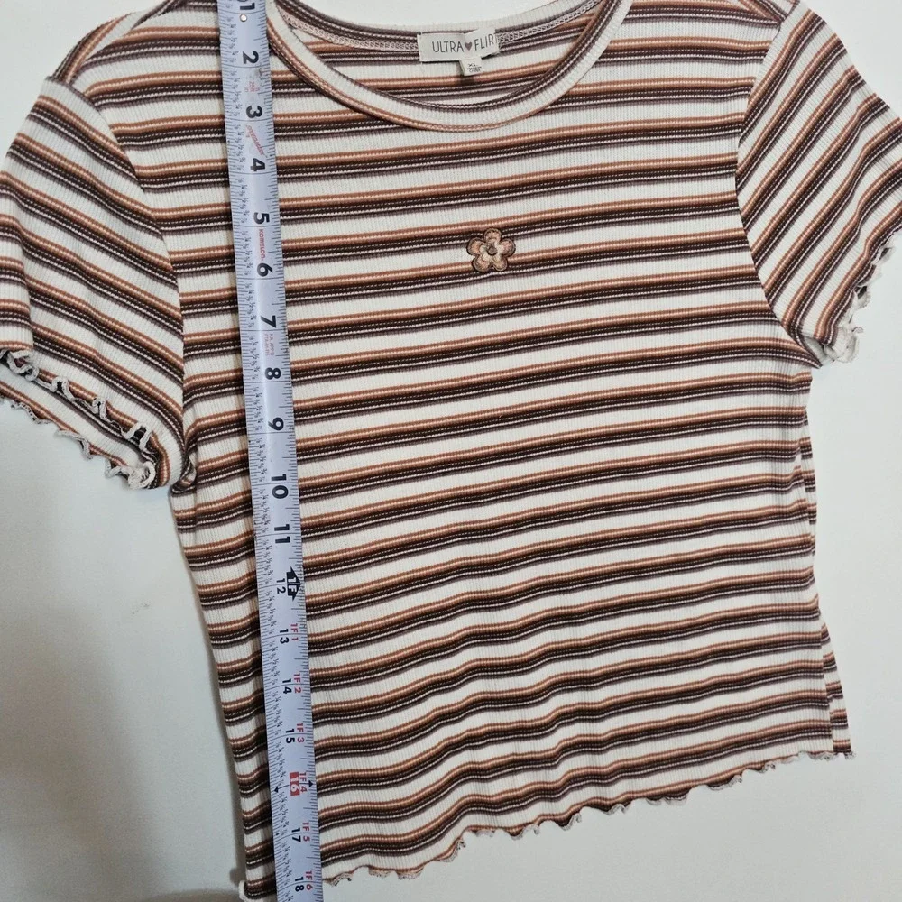 Ultra Flirt Striped XLarge Y2K Style‎ Slim Fit Short Sleeve Scalloped Hem Stripe - Picture 6 of 7